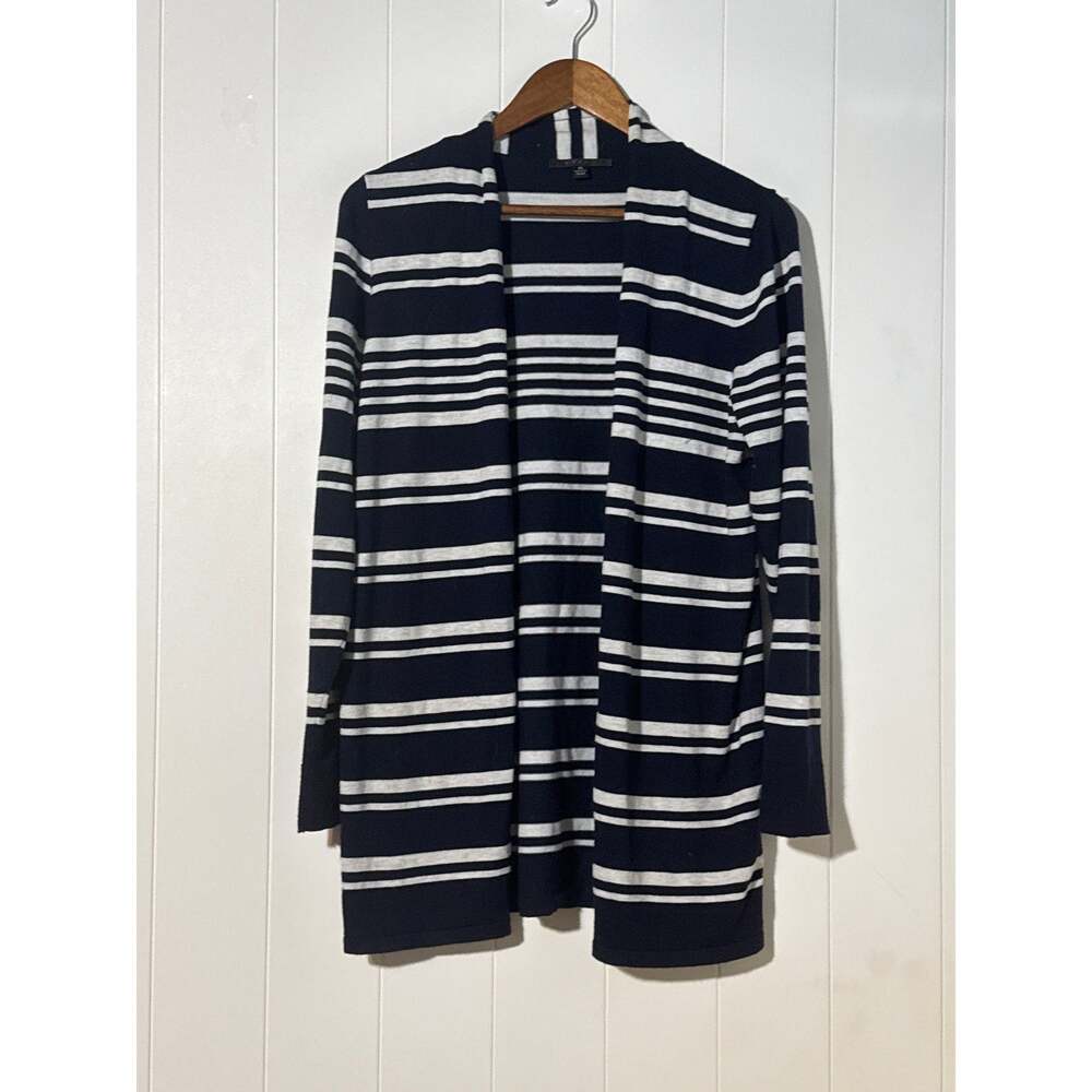 Cyrus Cardigan Womens XL Navy Blue White Striped Longline Open Front Sweater